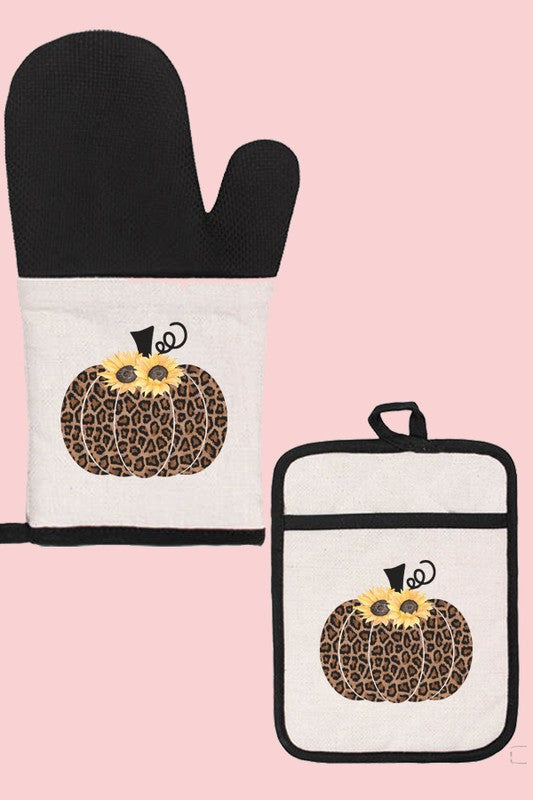 Fall Leopard Sunflower Pumpkin Oven Mitt Glove