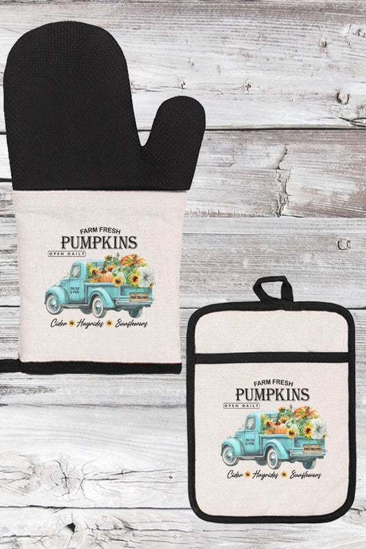 Farm Fresh Pumpkins Truck Kitchen Oven Mitt Glove