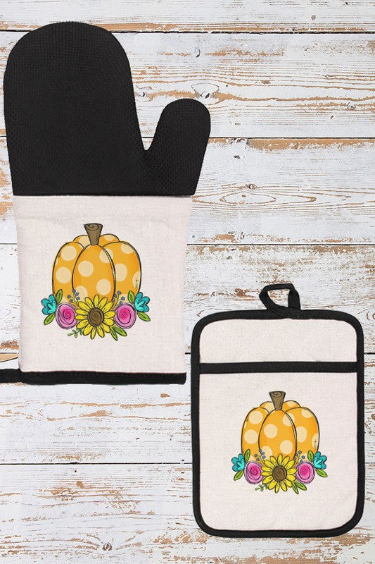 Fall Floral Sunflower Pumpkin Oven Mitt Glove