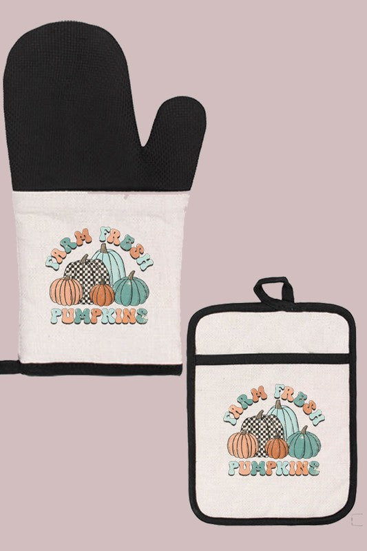 Blue Orange Farm Fresh Pumpkins Oven Mitt Glove