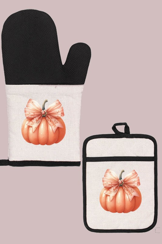 Fall Cute Pumpkin Bow Oven Mitt Glove