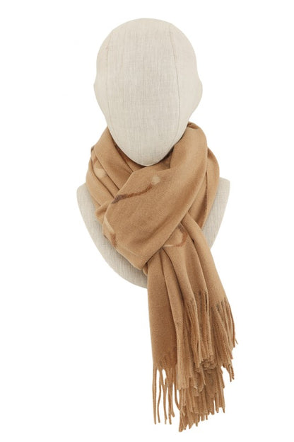 Ribbon Printed Accent with Fringe Scarf