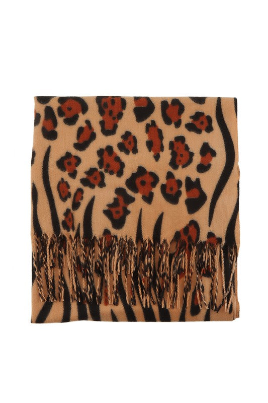 Leopard Printed with Fringe Scarf