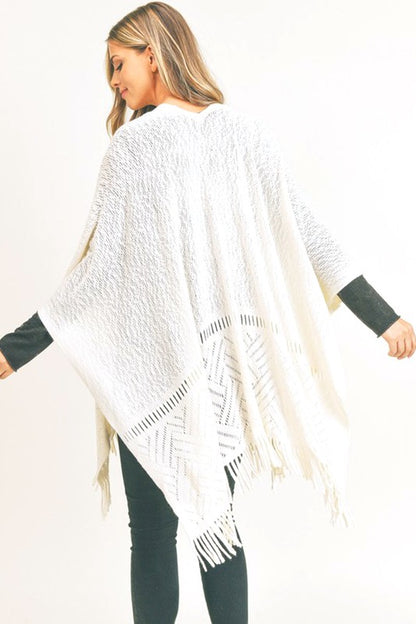 Fringe Knitted Ruana Wrap Poncho