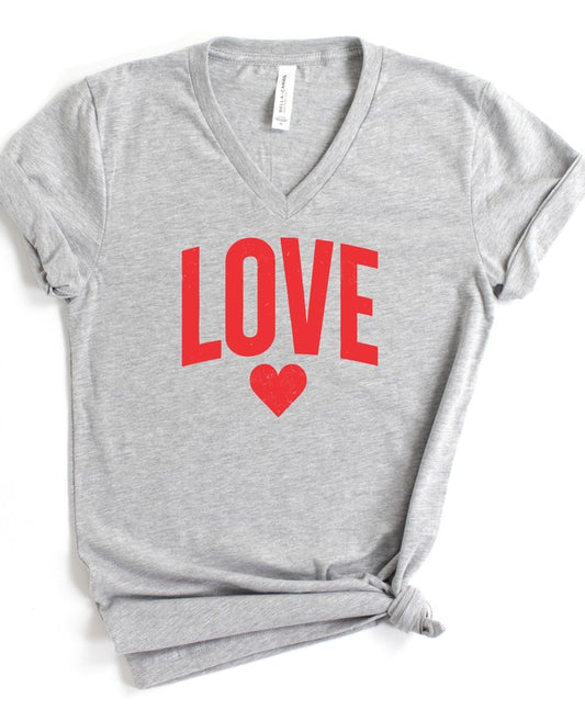 Love Heart Short Sleeve V Neck Graphic Tee