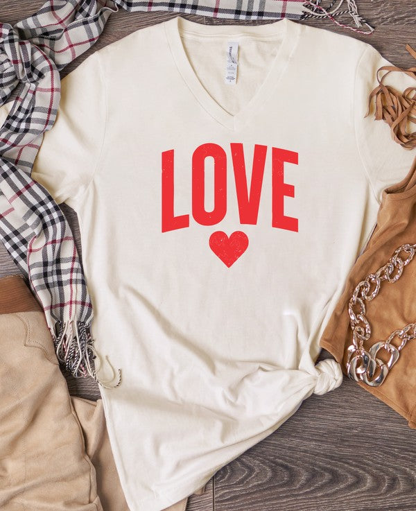 Love Heart Short Sleeve V Neck Graphic Tee