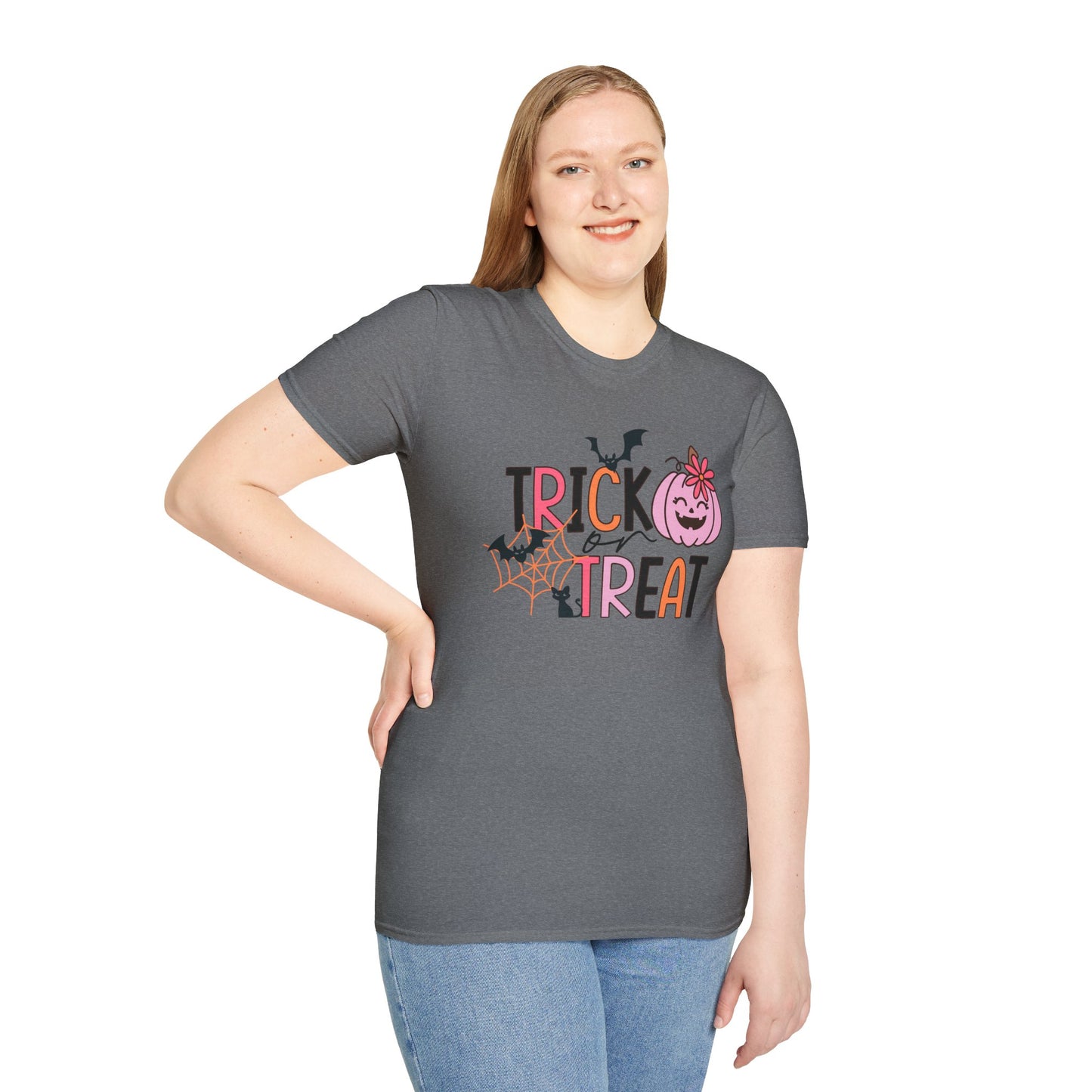 Trick Or Treat Pink Pumpkin Unisex Softstyle T-Shirt