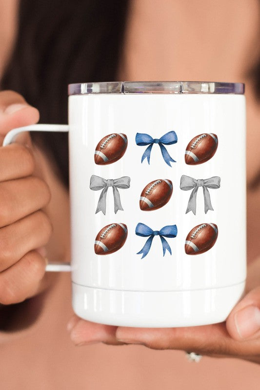 GameDay Football Bows Blue Silver Travel Mug Cup