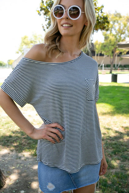 PLUS STRIPE ONE SHOULDER BOXY TOP - Southern Chic Magnolias, LLC