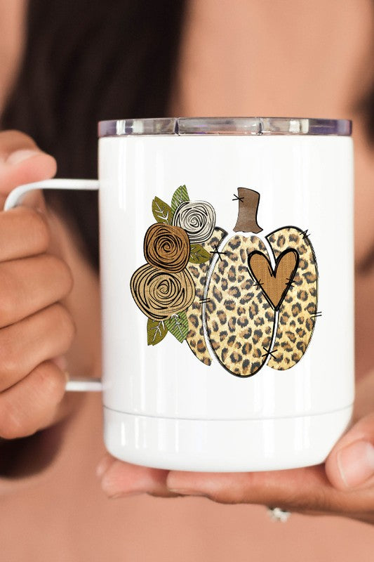 Fall Brown Leopard Pumpkin Coffee Travel Cup