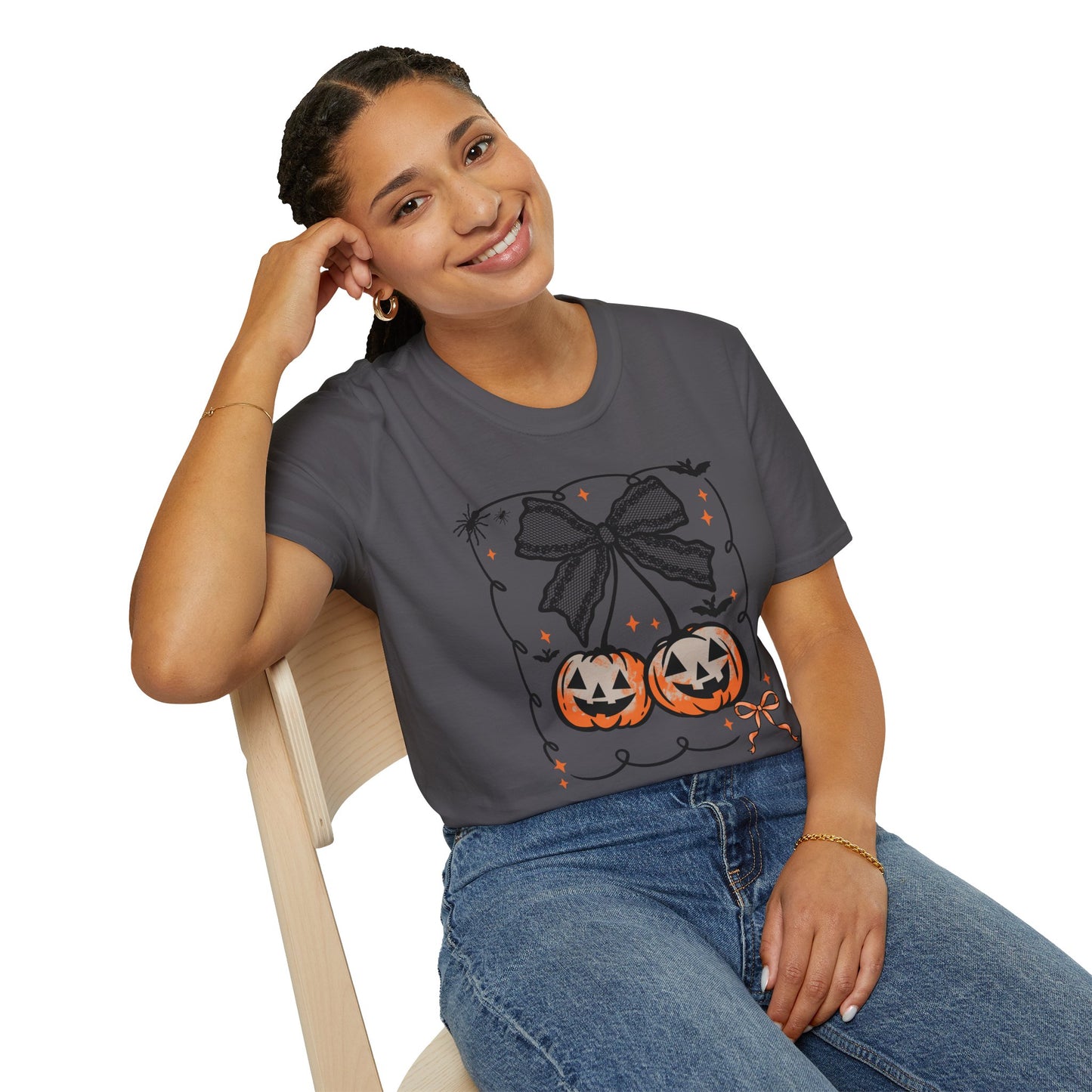 Lace Bow Orange Pumpkin Unisex Softstyle T-Shirt