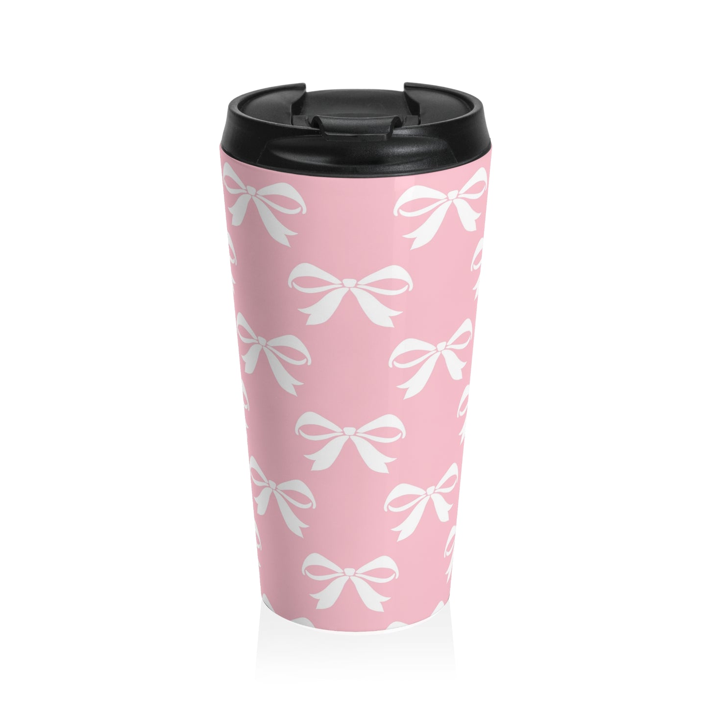 Stainless Steel Travel Mug Girlie Bow Pink Solid