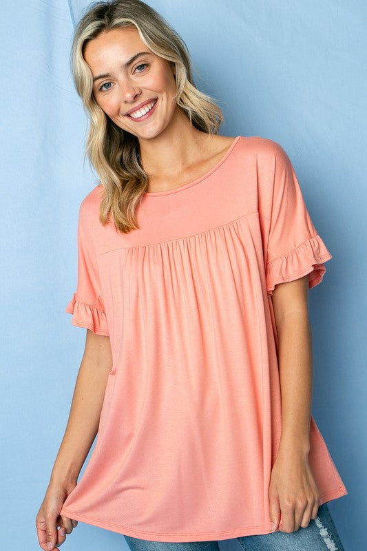 PLUS SOLID RUFFLED SL BABY DOLL TOP