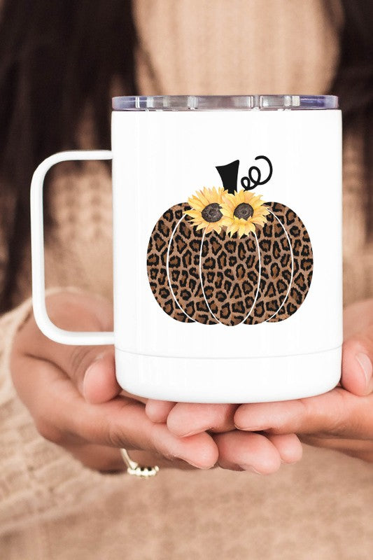 Fall Leopard Sunflower Pumpkin Coffee Travel Cup