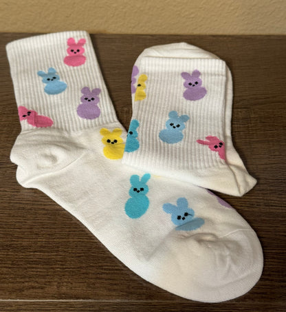 WHITE EASTER KNIT BUNNY RABBIT CREW SOCKS - Southern Chic Magnolias, LLC