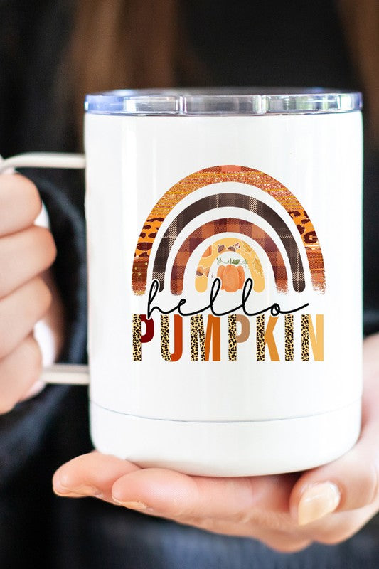 Fall Hello Pumpkin Rainbow Coffee Travel Cup