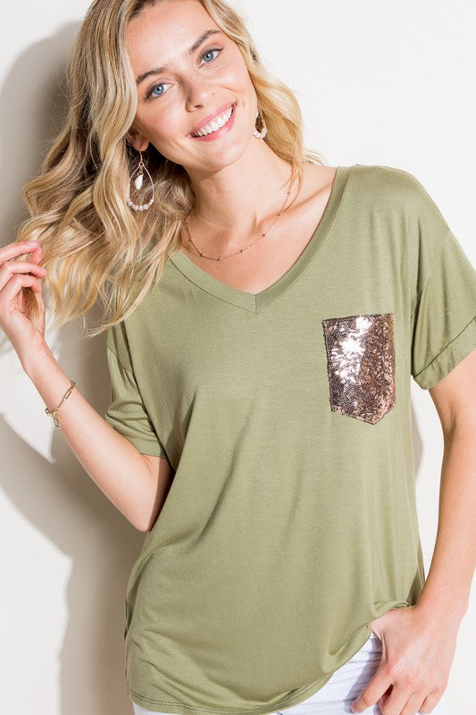 SOLID SEQUIN POCKET BOXY TOP - Southern Chic Magnolias, LLC