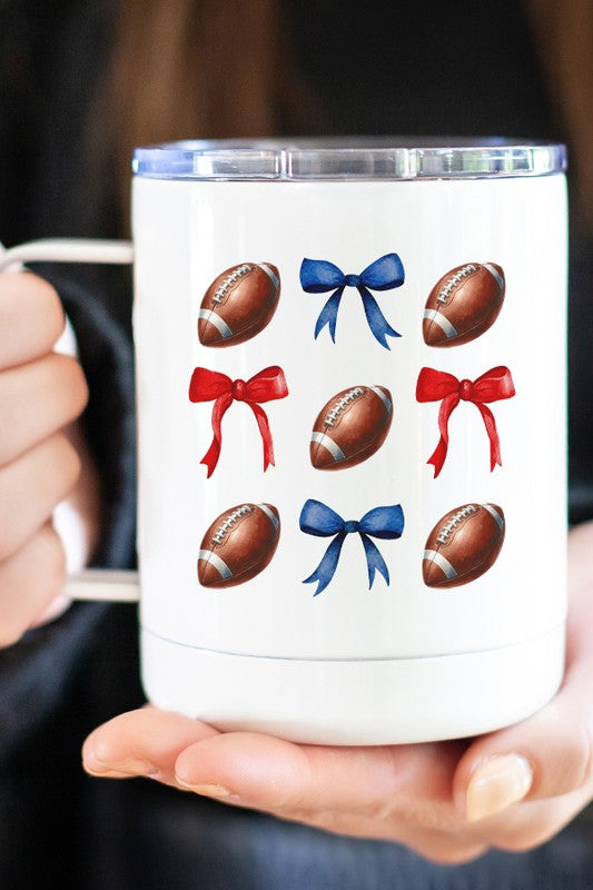 Gameday Football Bows Navy Red Travel Mug Cup