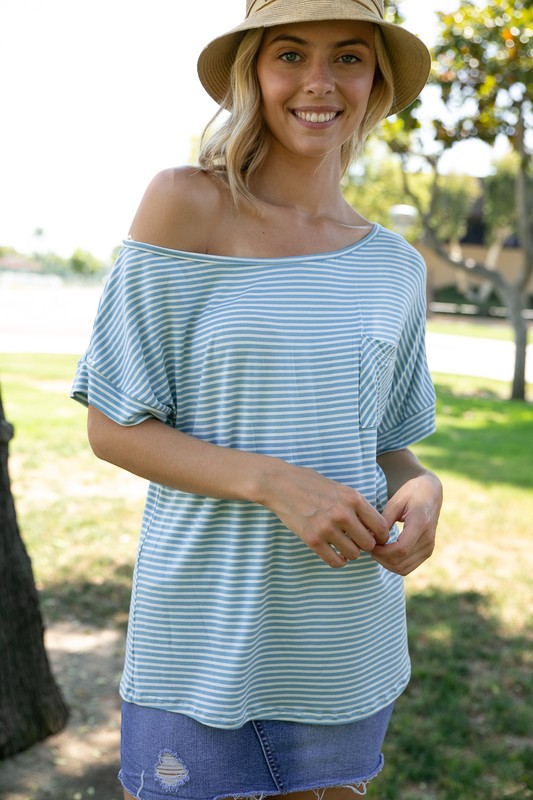 PLUS STRIPE ONE SHOULDER BOXY TOP - Southern Chic Magnolias, LLC