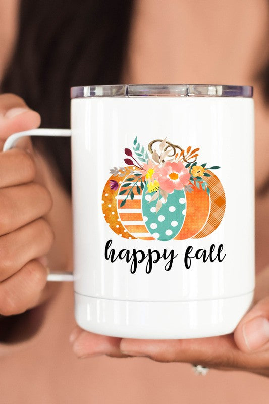 Happy Fall Polkadot Pumpkin Coffee Travel Cup