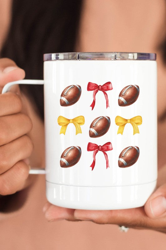 Gameday Football Bows Red Yellow Coffee Travel Cup