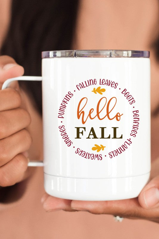 Hello Fall Falling Leaves Boots Coffee Travel Cup