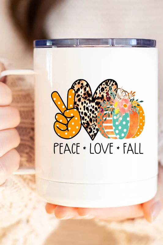 Peace Love Fall Polkadot Pumpkin Coffee Travel Cup