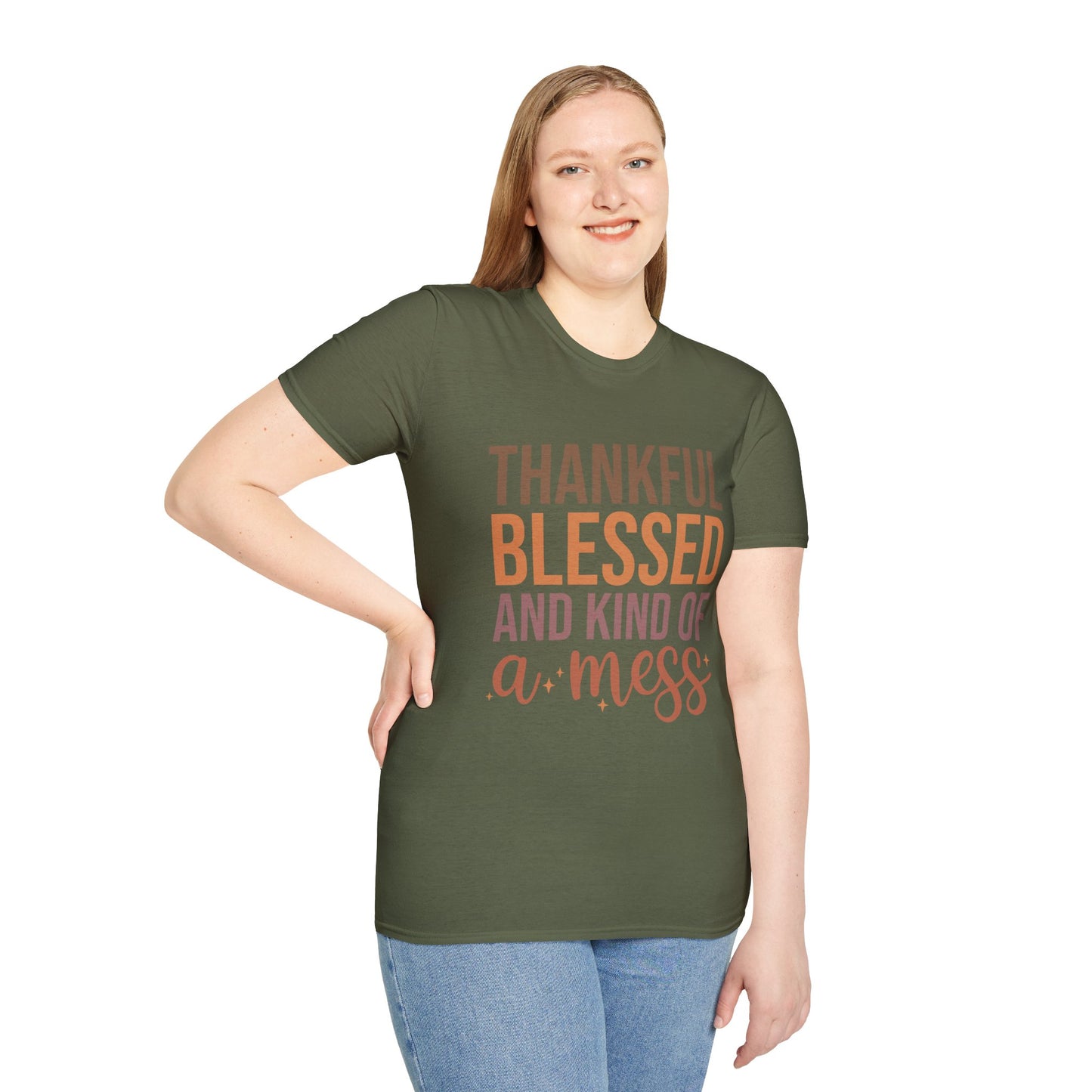 Thankful Blessed Mess Unisex Softstyle T-Shirt