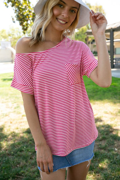 PLUS STRIPE ONE SHOULDER BOXY TOP - Southern Chic Magnolias, LLC