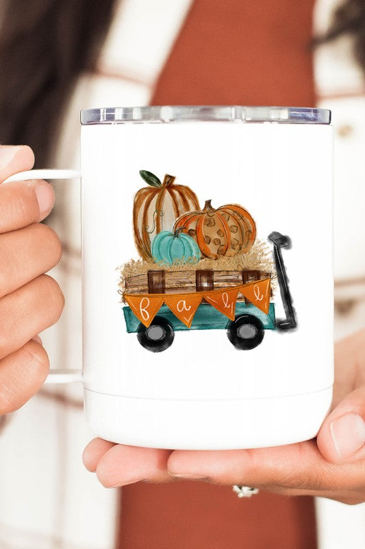 Cute Fall Pumpkin Wagon Coffee Travel Cup