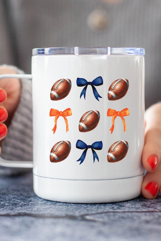 Gameday Football Bows Navy Orange Travel Mug Cup