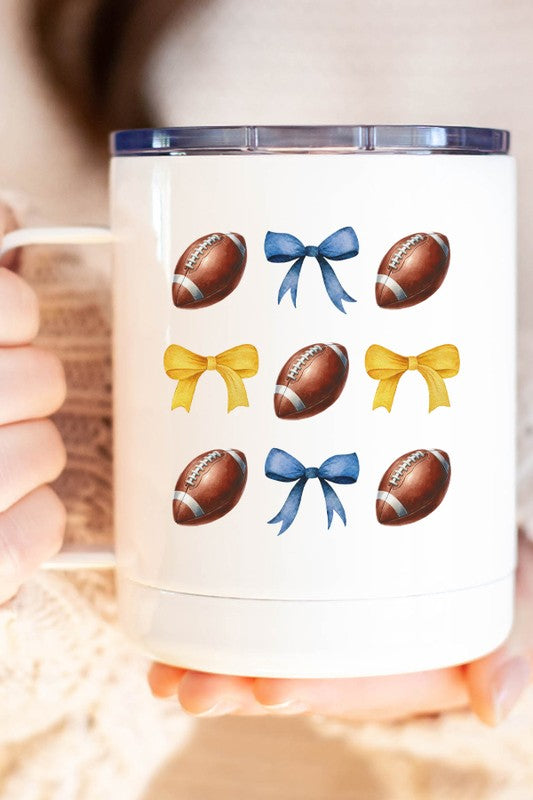 Gameday Football Bows Blue Yellow Travel Mug Cup