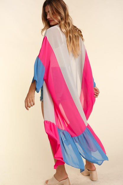 COLOR BLOCK KIMONO MAXI OPEN CARDIGAN - Southern Chic Magnolias, LLC