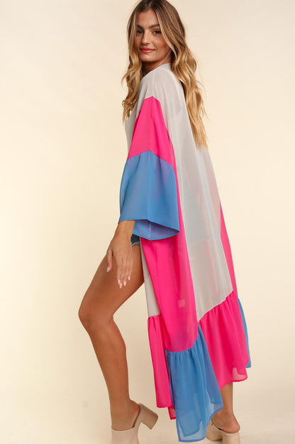 COLOR BLOCK KIMONO MAXI OPEN CARDIGAN - Southern Chic Magnolias, LLC