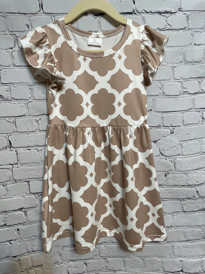 Baby Girls Khaki Quatrefoil Pearl Dress - Southern Chic Magnolias, LLC