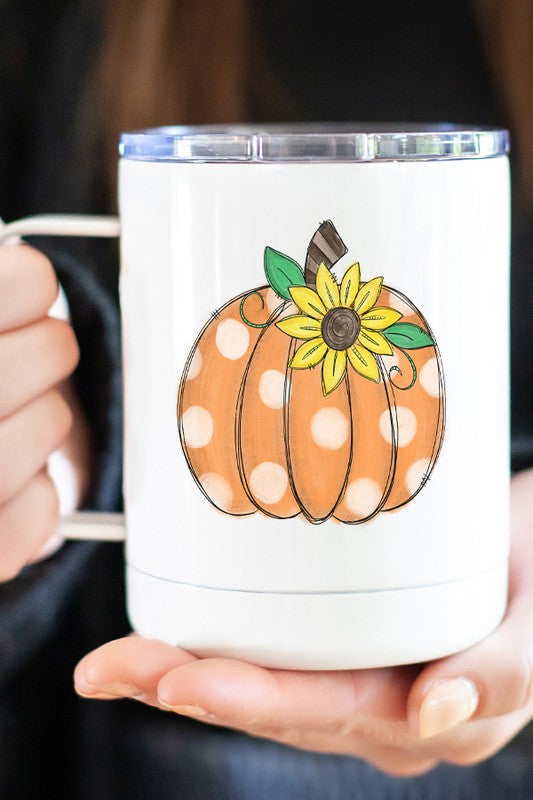 Fall Polkadot Sunflower Pumpkin Coffee Travel Cup