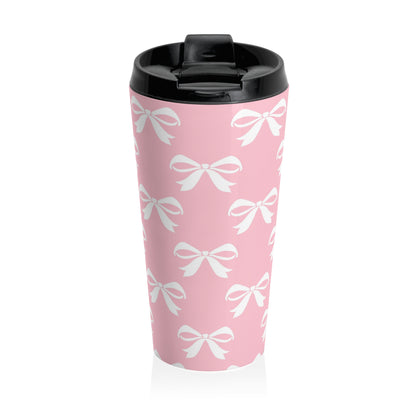 Stainless Steel Travel Mug Girlie Bow Pink Solid
