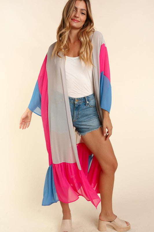 COLOR BLOCK KIMONO MAXI OPEN CARDIGAN - Southern Chic Magnolias, LLC