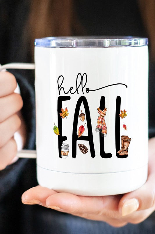 Hello Fall Doodle Scarf Boots Coffee Travel Cup