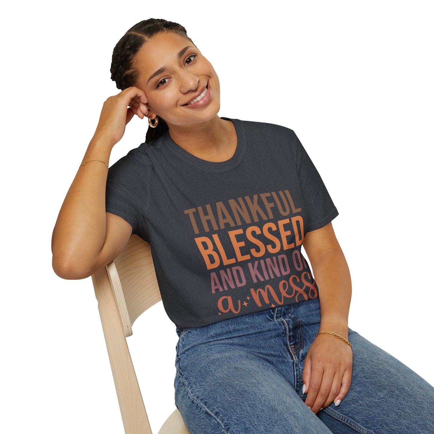 Thankful Blessed Mess Unisex Softstyle T-Shirt