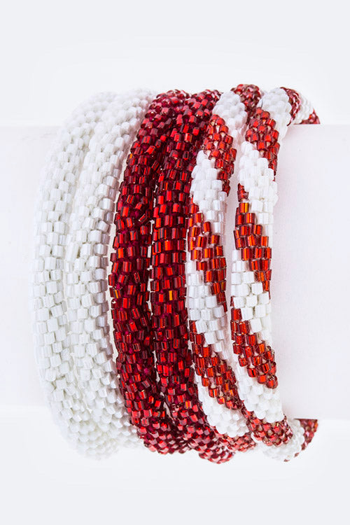 Maroon & White Nepal Roll Up Bracelets Set