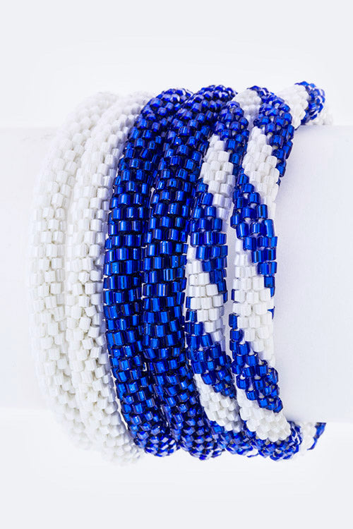 Blue & White Nepal Roll Up Bracelets Set