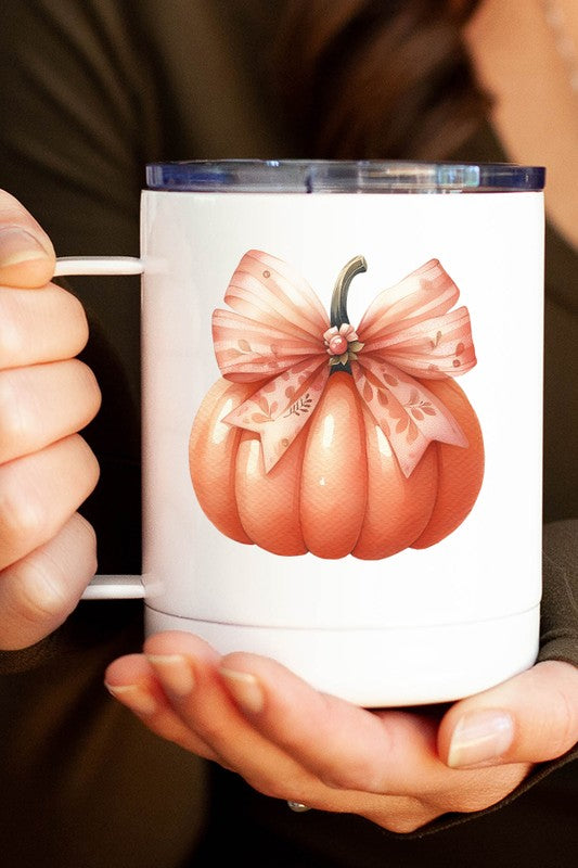 Fall Orange Pumpkin Bow Coffee Travel Cup