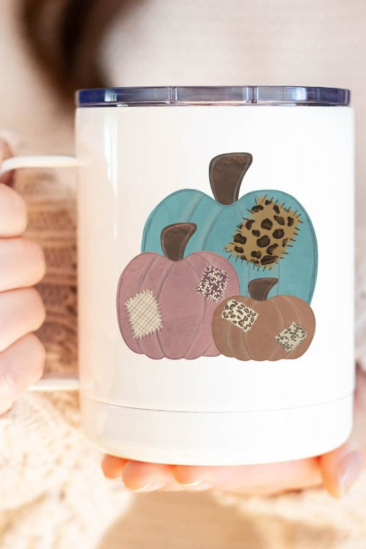 Fall Leopard Patch Pumpkins Coffee Travel Cup