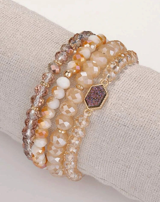 4pc Light Brown Beaded Bracelet - Southern Chic Magnolias, LLC