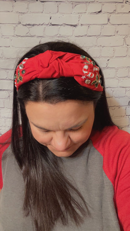 CANDY CANE BEADED CHRISTMAS KNOTTED HEADBAND - Southern Chic Magnolias, LLC