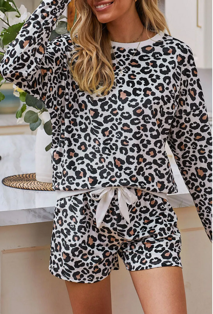 Black Leopard Long Sleeve Shorts Lounge Set - Southern Chic Magnolias, LLC