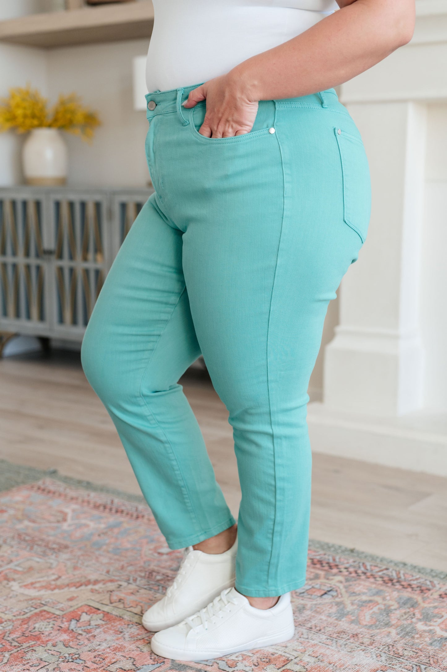 Bridgette High Rise Garment Dyed Slim Jeans in Aquamarine - Southern Chic Magnolias, LLC