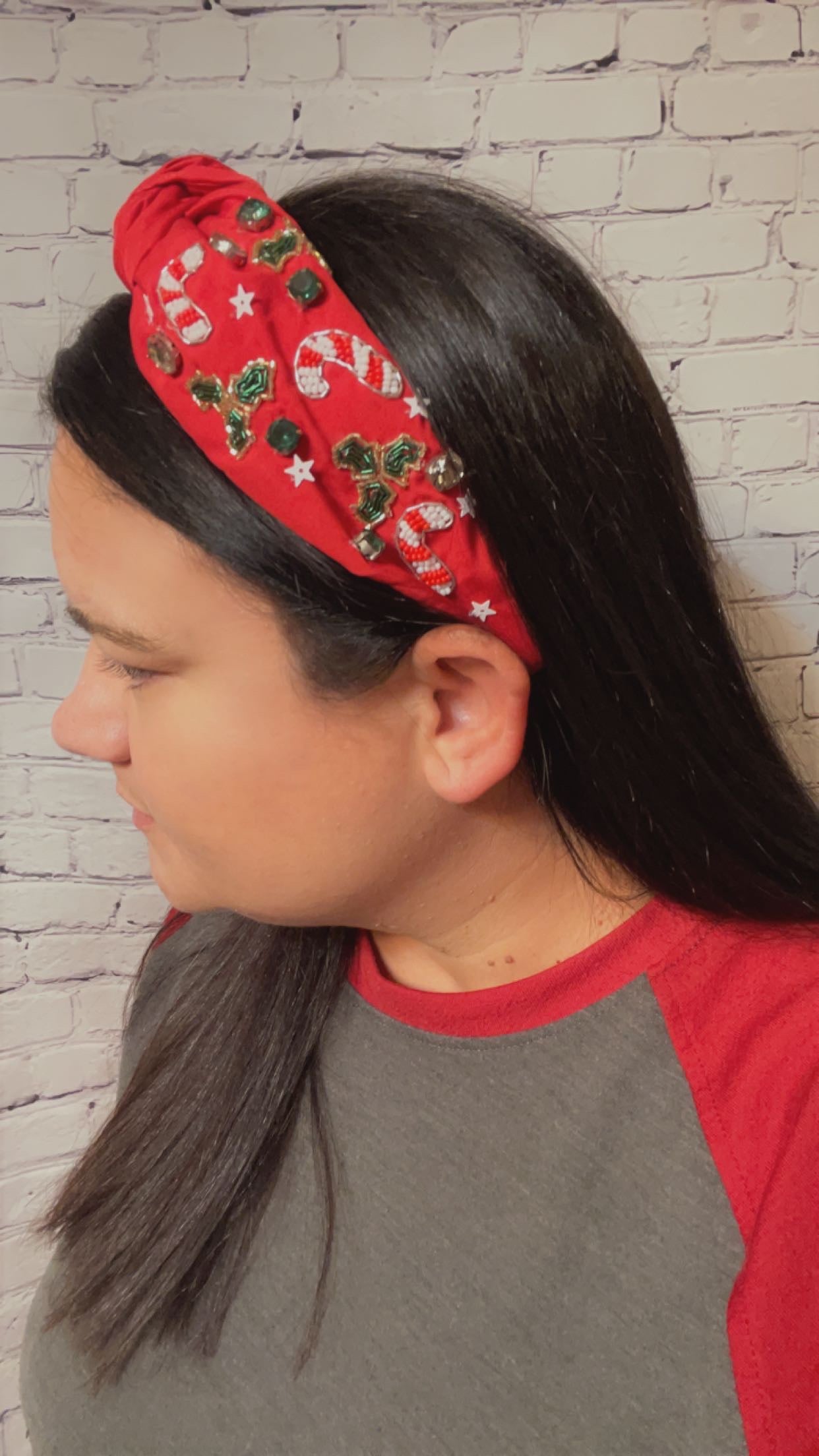 CANDY CANE BEADED CHRISTMAS KNOTTED HEADBAND - Southern Chic Magnolias, LLC