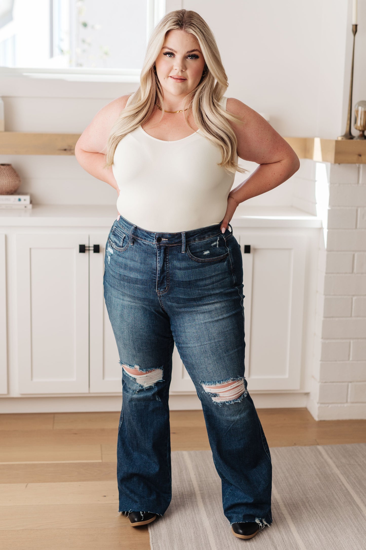 Cassandra High Rise Control Top Distressed Flare Jeans - Southern Chic Magnolias, LLC